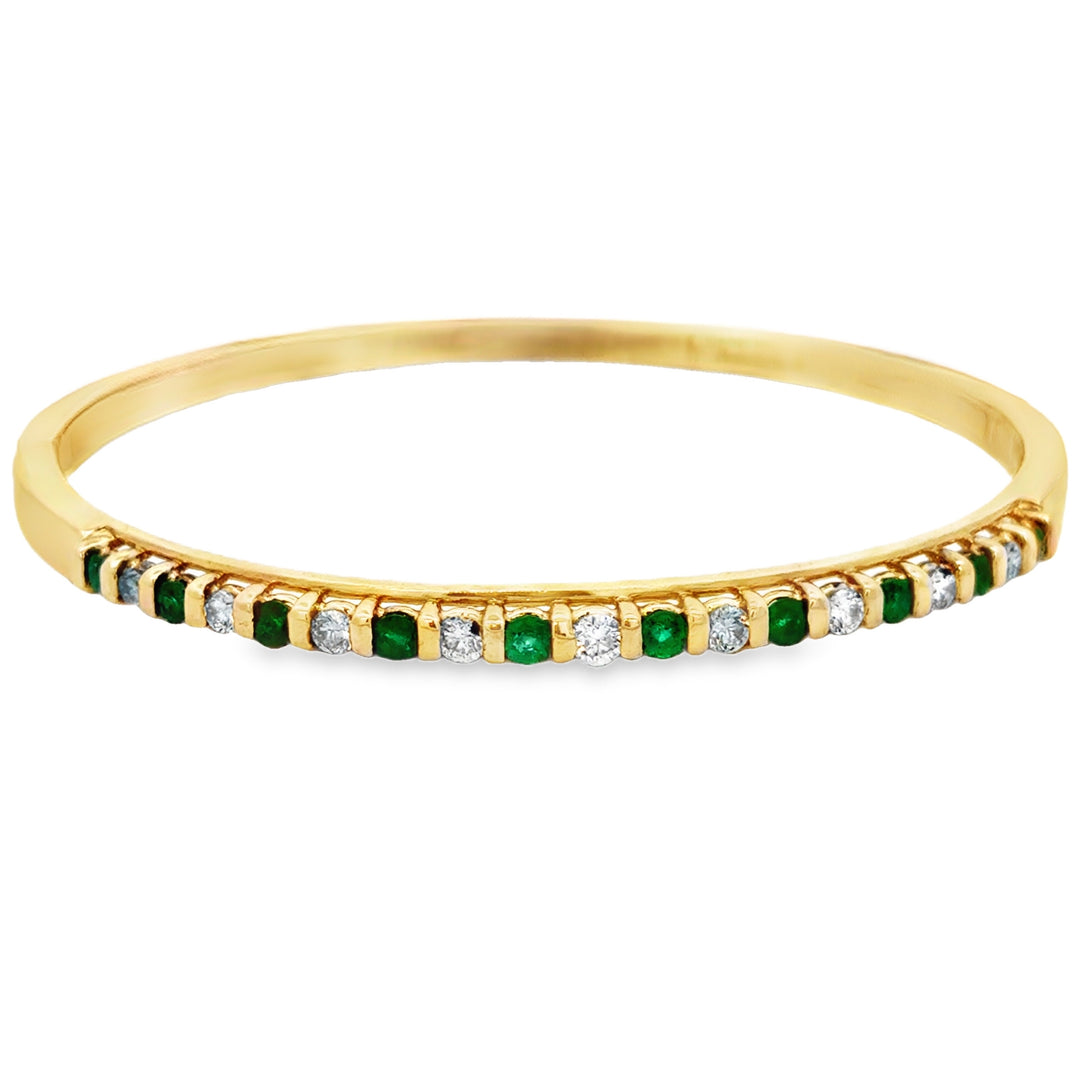 0.54 CTW Diamond & Emerald 14K Yellow Gold Bangle Bracelet