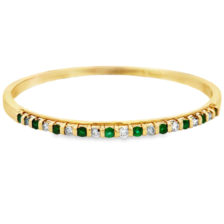 0.54 CTW Diamond & Emerald 14K Yellow Gold Bangle Bracelet