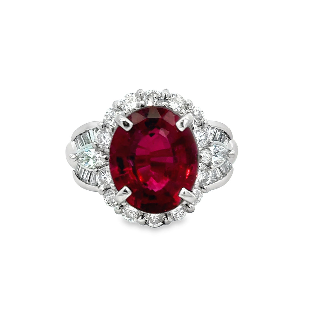 5.88 CT Rubelite &amp; 1.30 CTW Diamond Platinum Ring