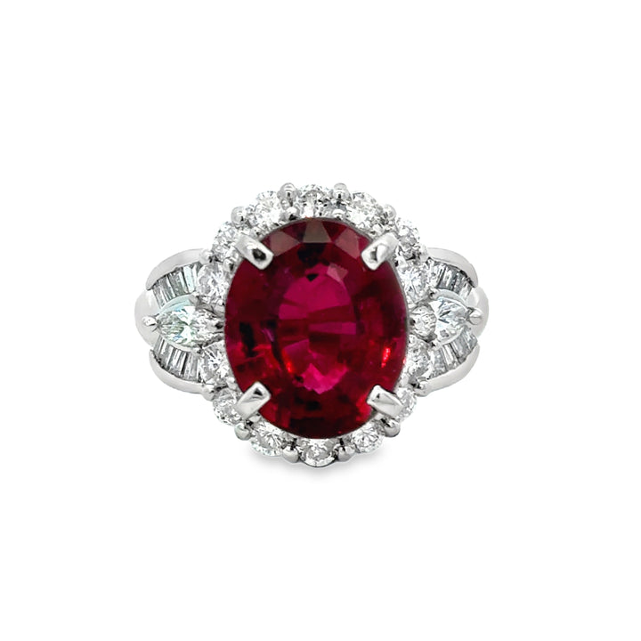 5.88 CT Rubelite &amp; 1.30 CTW Diamond Platinum Ring