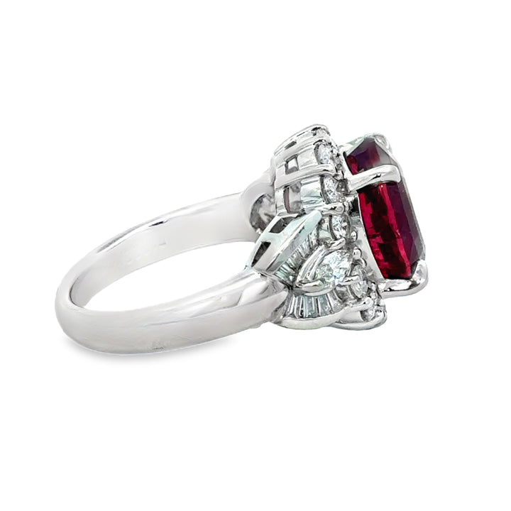 5.88 CT Rubelite &amp; 1.30 CTW Diamond Platinum Ring