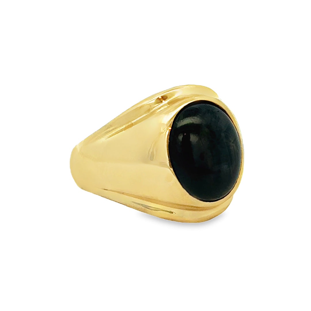 Black Star Sapphire 14K Yellow Gold Signet Ring