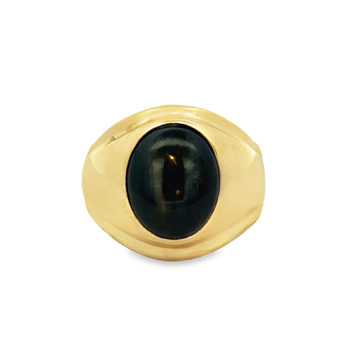 Black Star Sapphire 14K Yellow Gold Signet Ring