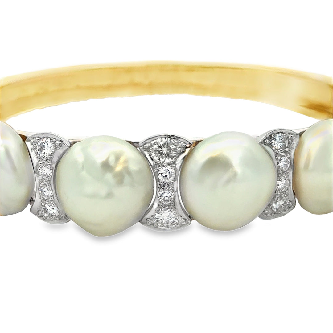 1.00 CTW Diamond & Pearl 14K Yellow Gold Bracelet