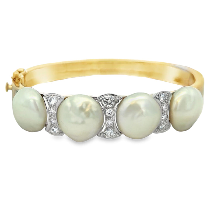 1.00 CTW Diamond & Pearl 14K Yellow Gold Bracelet