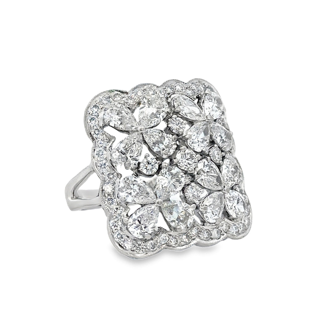 4.85 CTW Diamond Flower Ring in 18K White Gold