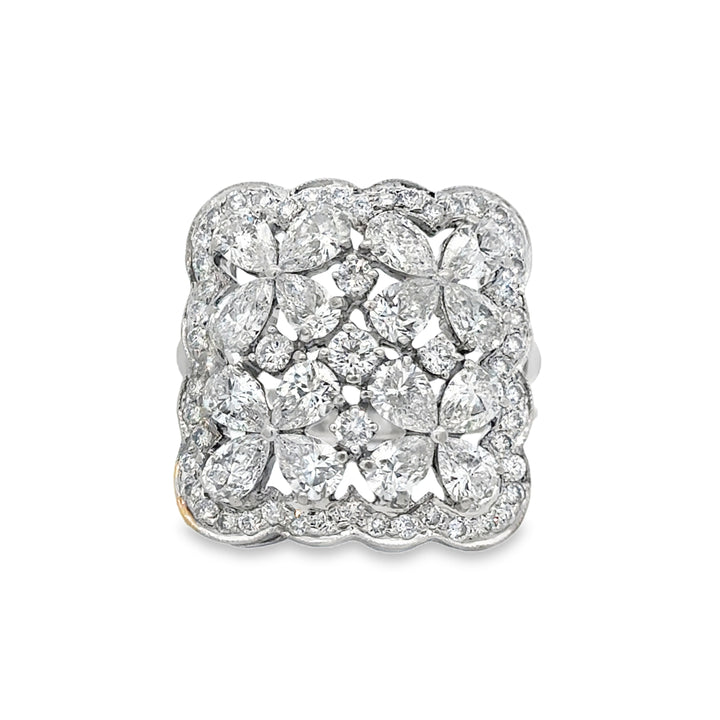 4.85 CTW Diamond Flower Ring in 18K White Gold