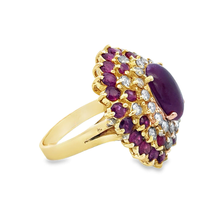 1.00 CTW Diamond Ruby 14K Yellow Gold Halo Ring