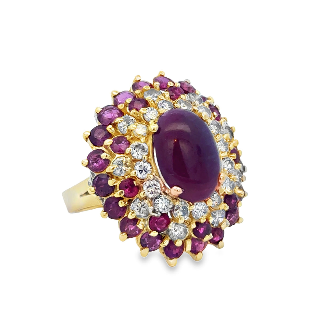 1.00 CTW Diamond Ruby 14K Yellow Gold Halo Ring