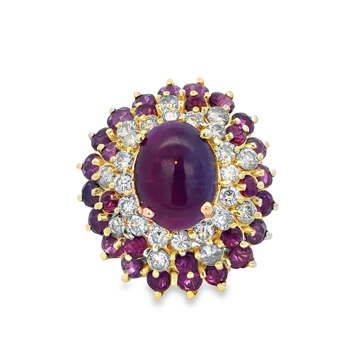 1.00 CTW Diamond Ruby 14K Yellow Gold Halo Ring