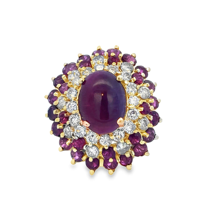 1.00 CTW Diamond Ruby 14K Yellow Gold Halo Ring