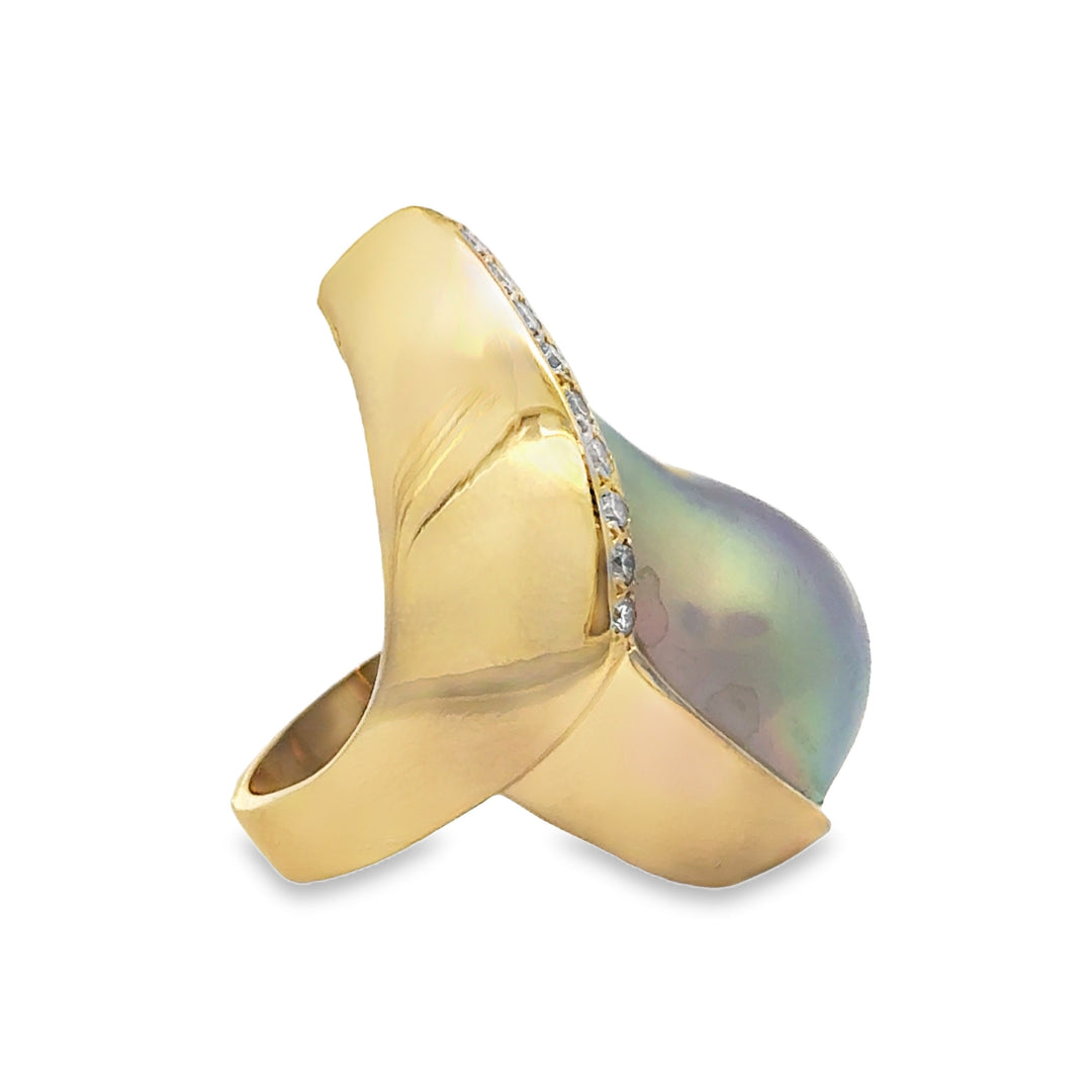 0.30 CTW Diamond Pearl 14K Yellow Gold Statement Ring