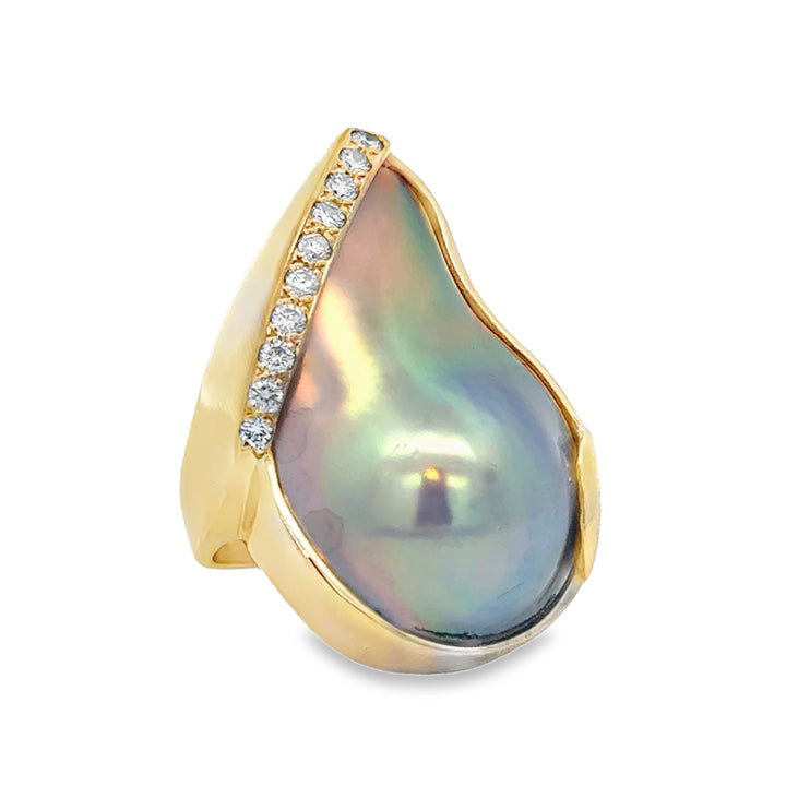 0.30 CTW Diamond Pearl 14K Yellow Gold Statement Ring