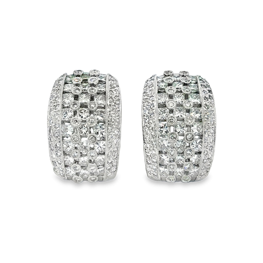 3.50 CTW Diamond 18K White Gold Estate Hoop Earrings