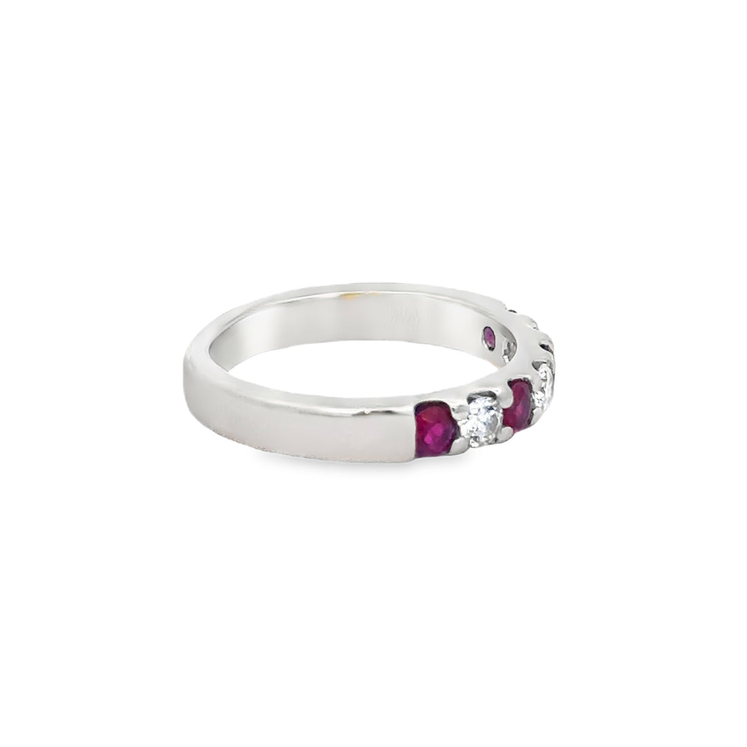 0.24 CTW Diamond &amp; Ruby 14K White Gold Estate Band