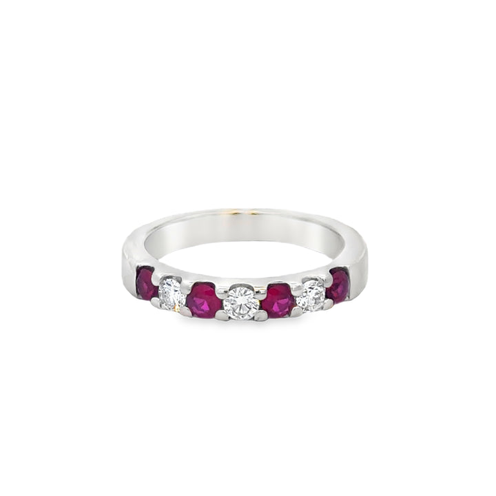 0.24 CTW Diamond &amp; Ruby 14K White Gold Estate Band