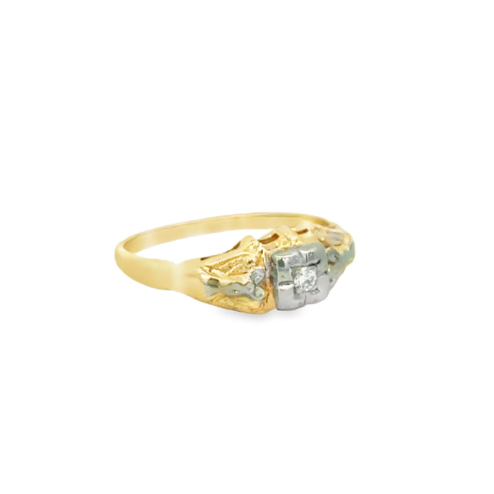 0.03 CT Diamond 14K Yellow & White Gold Estate Engagement Ring