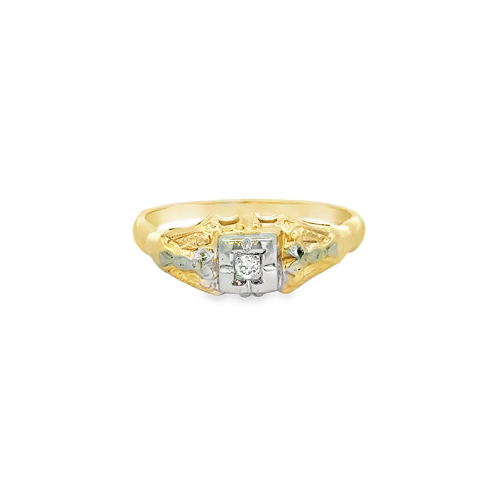 0.03 CT Diamond 14K Yellow & White Gold Estate Engagement Ring