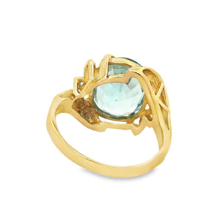 6.18CT Sky Blue Topaz & 0.04 CTW Diamond Ring in 14K Yellow Gold