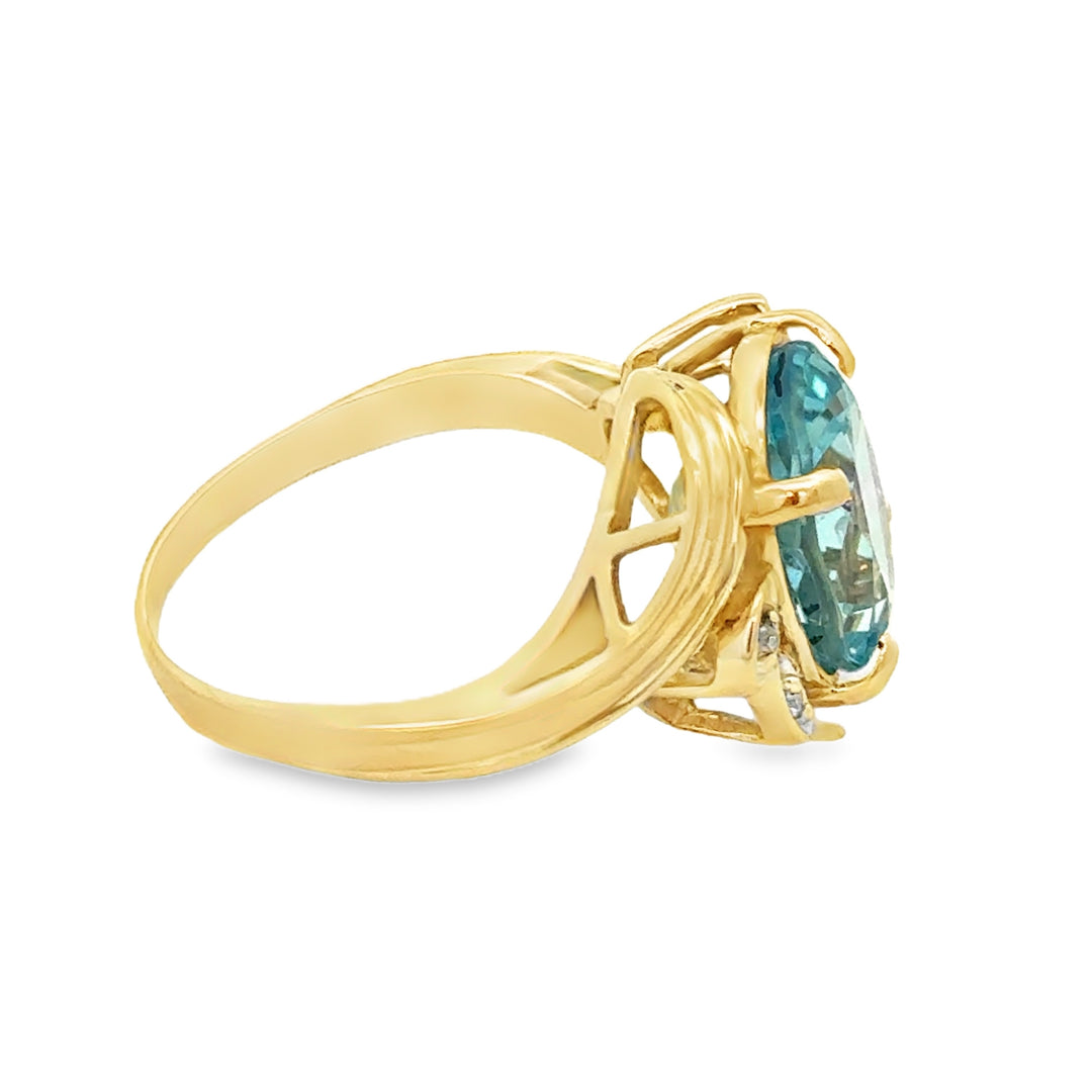 6.18CT Sky Blue Topaz & 0.04 CTW Diamond Ring in 14K Yellow Gold