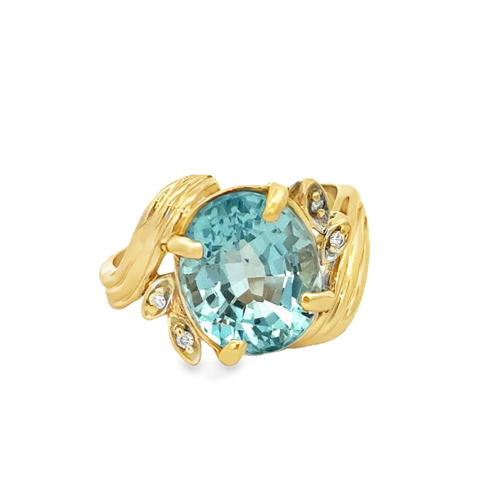 6.18CT Sky Blue Topaz & 0.04 CTW Diamond Ring in 14K Yellow Gold