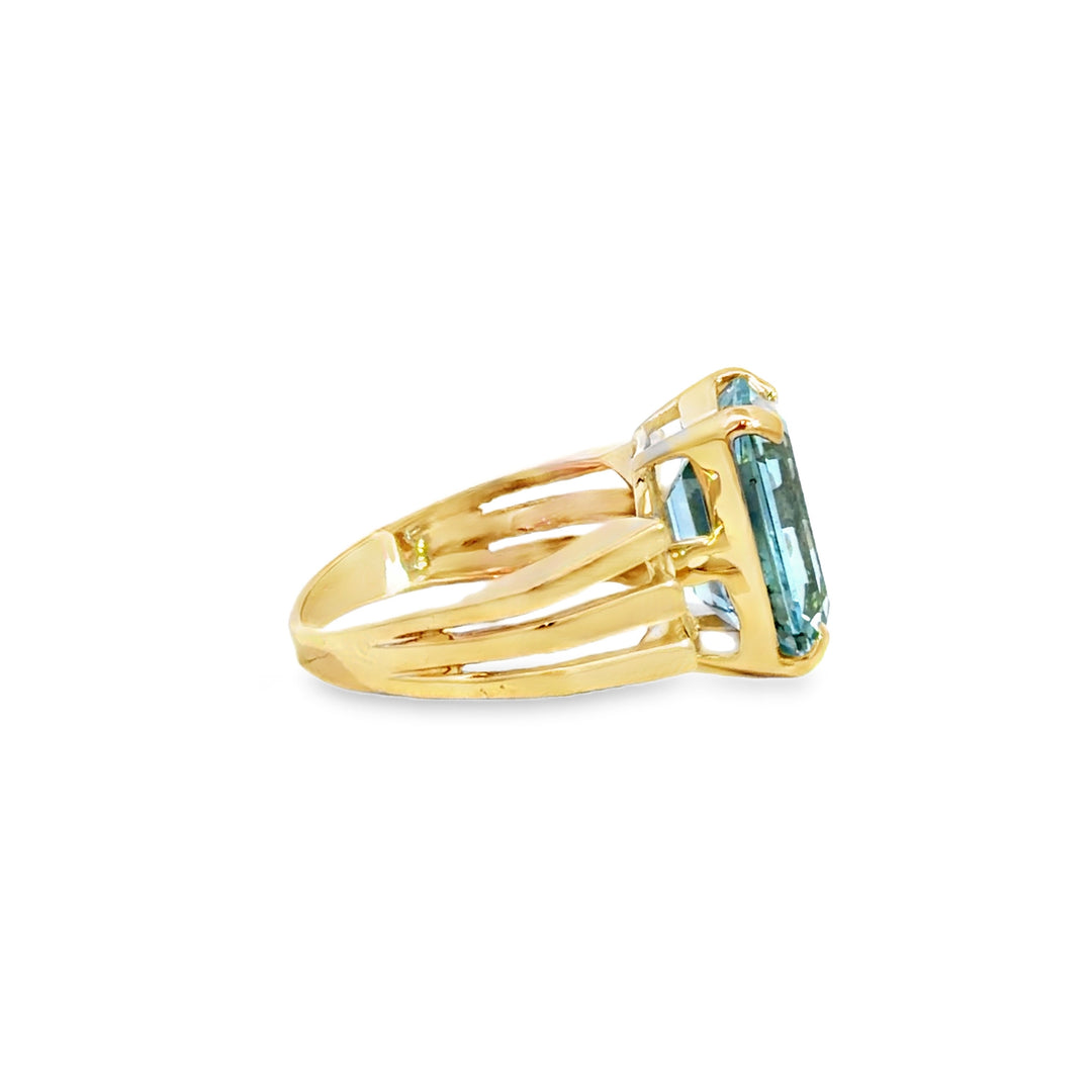 7.42 CT Emerald Cut Blue Topaz 14K Yellow Gold Ring