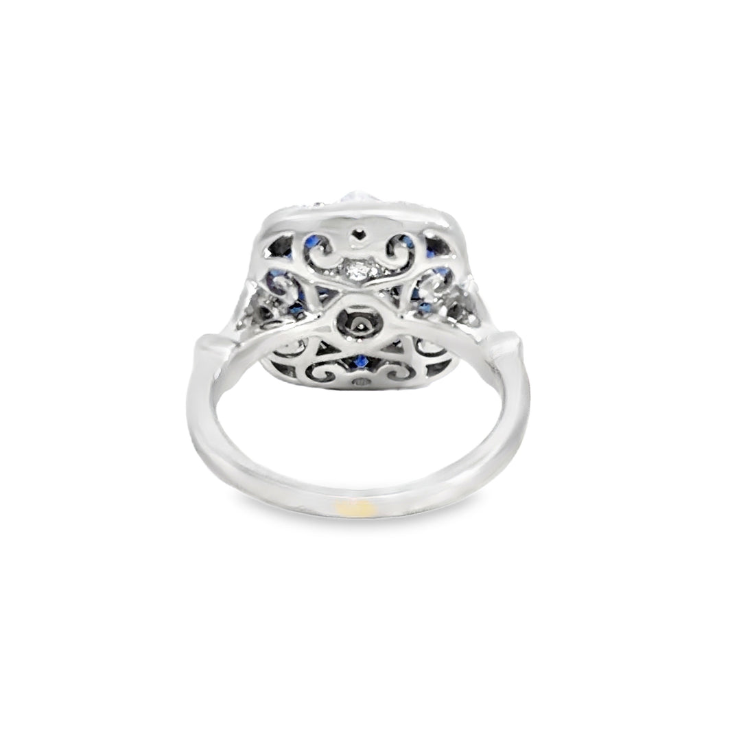 0.73 CT Diamond &amp; French Cut Sapphire 14K White Gold Ring
