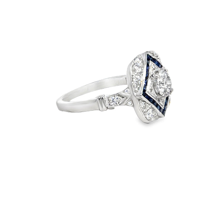 0.73 CT Diamond &amp; French Cut Sapphire 14K White Gold Ring