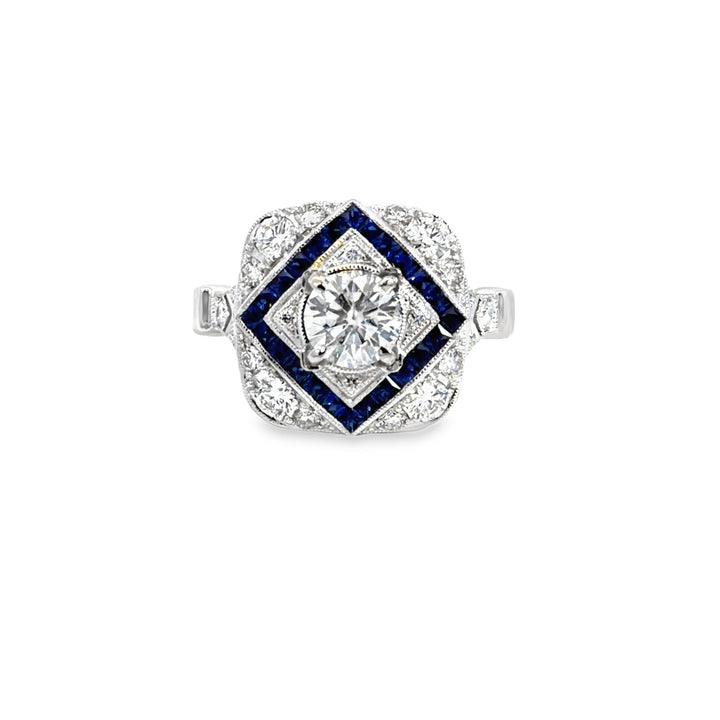 0.73 CT Diamond &amp; French Cut Sapphire 14K White Gold Ring