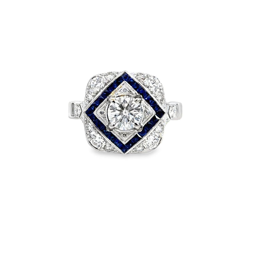 0.73 CT Diamond & French Cut Sapphire 14K White Gold Ring