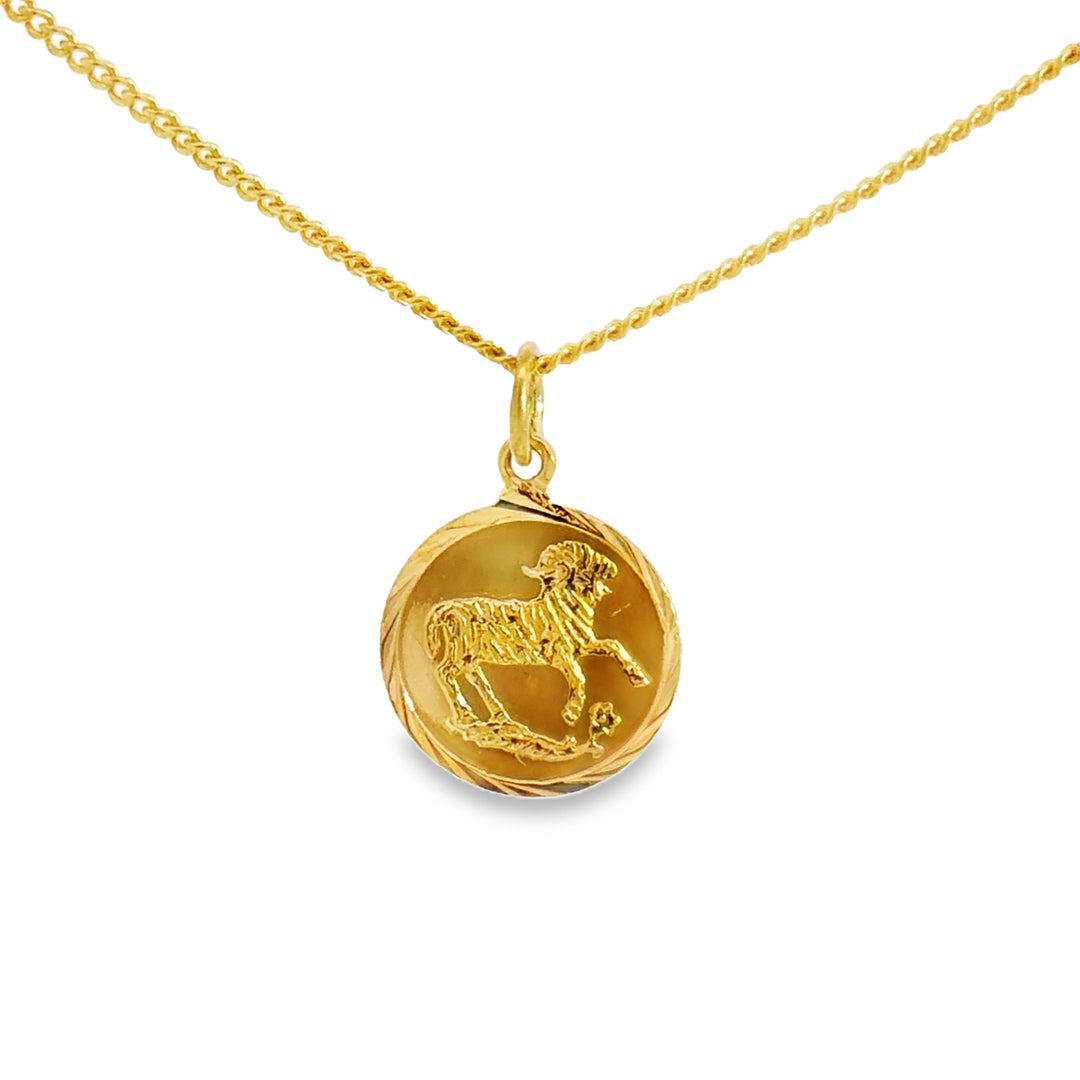 22K Yellow Gold Sunburst Disc Charm Necklace