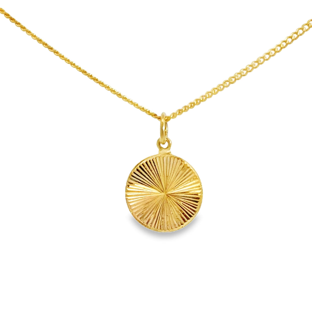 22K Yellow Gold Sunburst Disc Charm Necklace