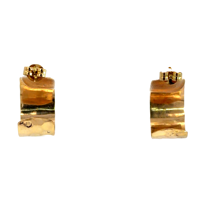 14K Yellow Gold Hammered Hoop Earrings