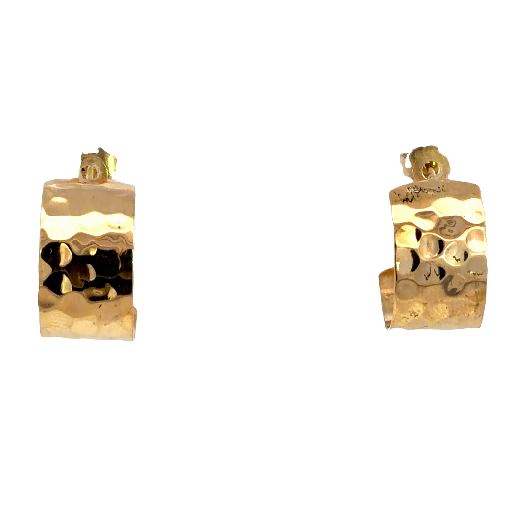 14K Yellow Gold Hammered Hoop Earrings