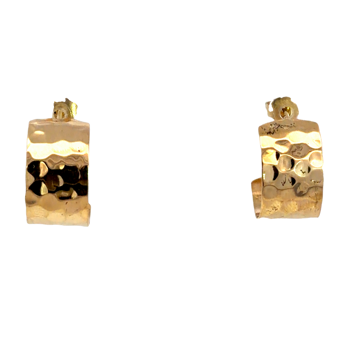 14K Yellow Gold Hammered Hoop Earrings