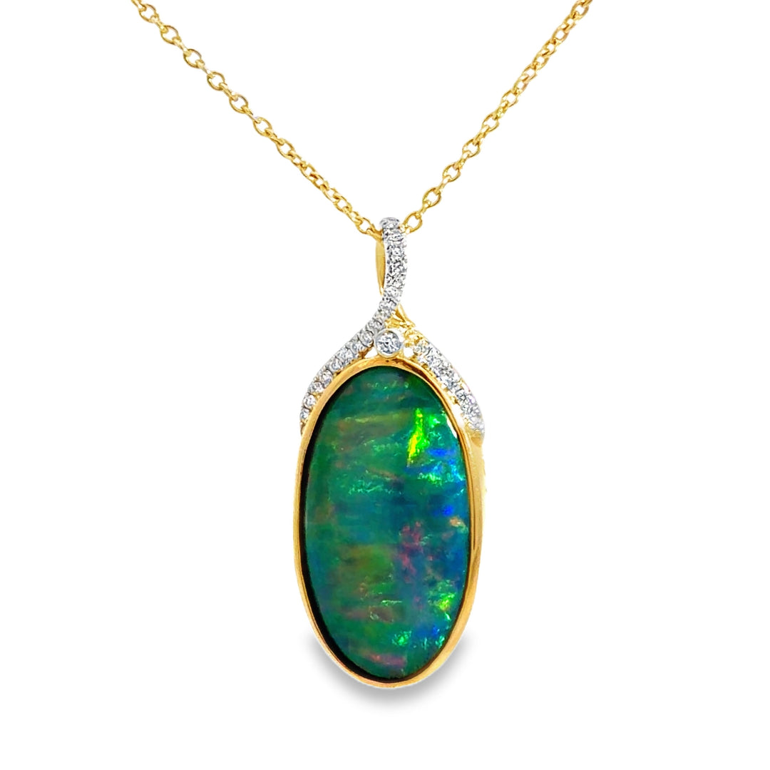 6.48 CT Ethiopian Opal &amp; 0.22 CTW Diamond 14K Yellow Gold Pendant