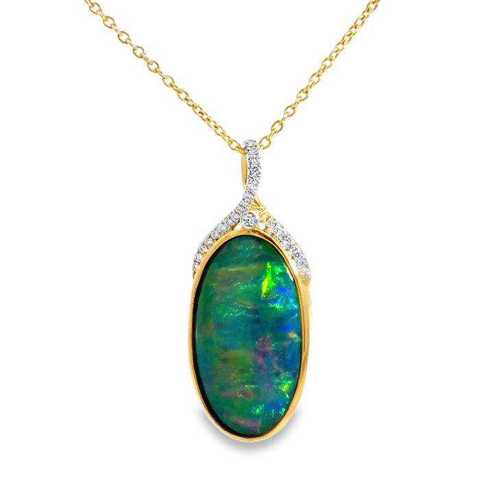 6.48 CT Ethiopian Opal &amp; 0.22 CTW Diamond 14K Yellow Gold Pendant