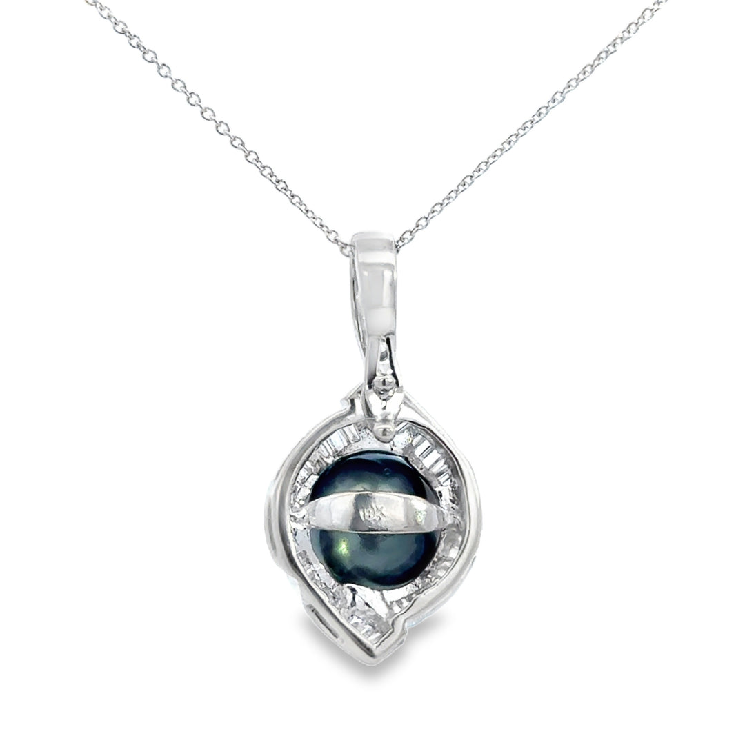 0.50 CTW Diamond South Sea Tahitian Pearl 18K White Gold Pendant Necklace