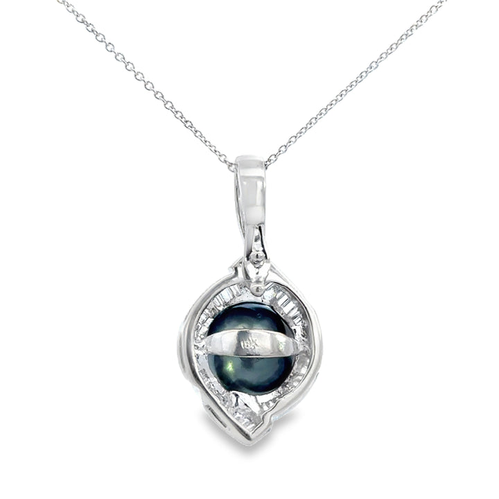 0.50 CTW Diamond South Sea Tahitian Pearl 18K White Gold Pendant Necklace