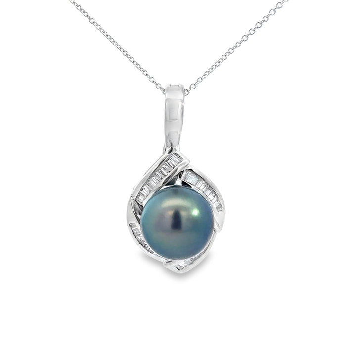 0.50 CTW Diamond South Sea Tahitian Pearl 18K White Gold Pendant Necklace