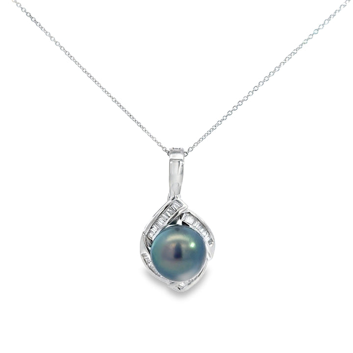 0.50 CTW Diamond South Sea Tahitian Pearl 18K White Gold Pendant Necklace