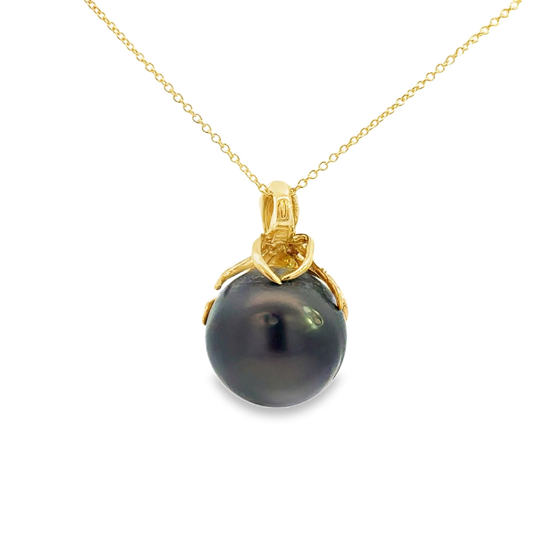 14MM South Sea Tahitian Pearl 18K Yellow Gold Octopus Pendant Necklace