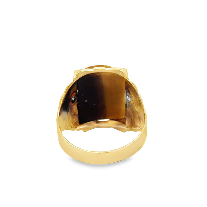 Diamond Tiger Eye Cameo 10K Yellow Gold Men's Ring