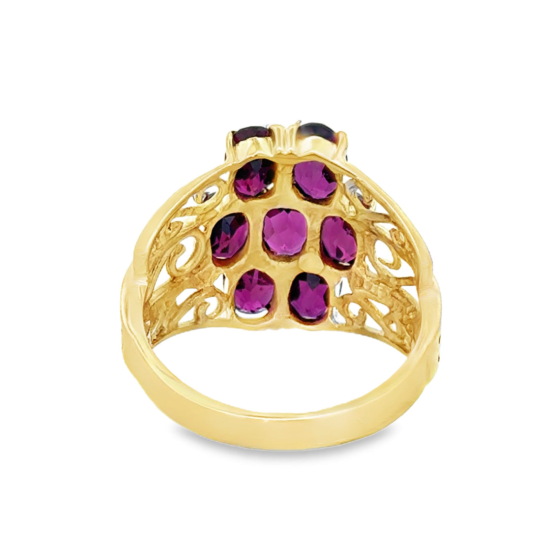 Oval Garnet Cluster 10K Yellow Gold Ring
