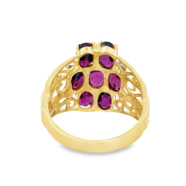 Oval Garnet Cluster 10K Yellow Gold Ring