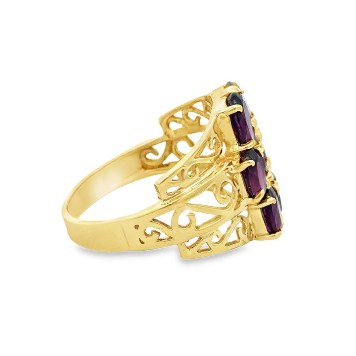 Oval Garnet Cluster 10K Yellow Gold Ring