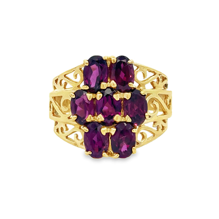 Oval Garnet Cluster 10K Yellow Gold Ring