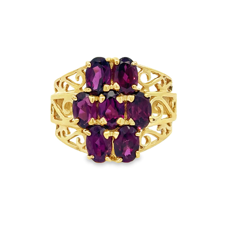 Oval Garnet Cluster 10K Yellow Gold Ring