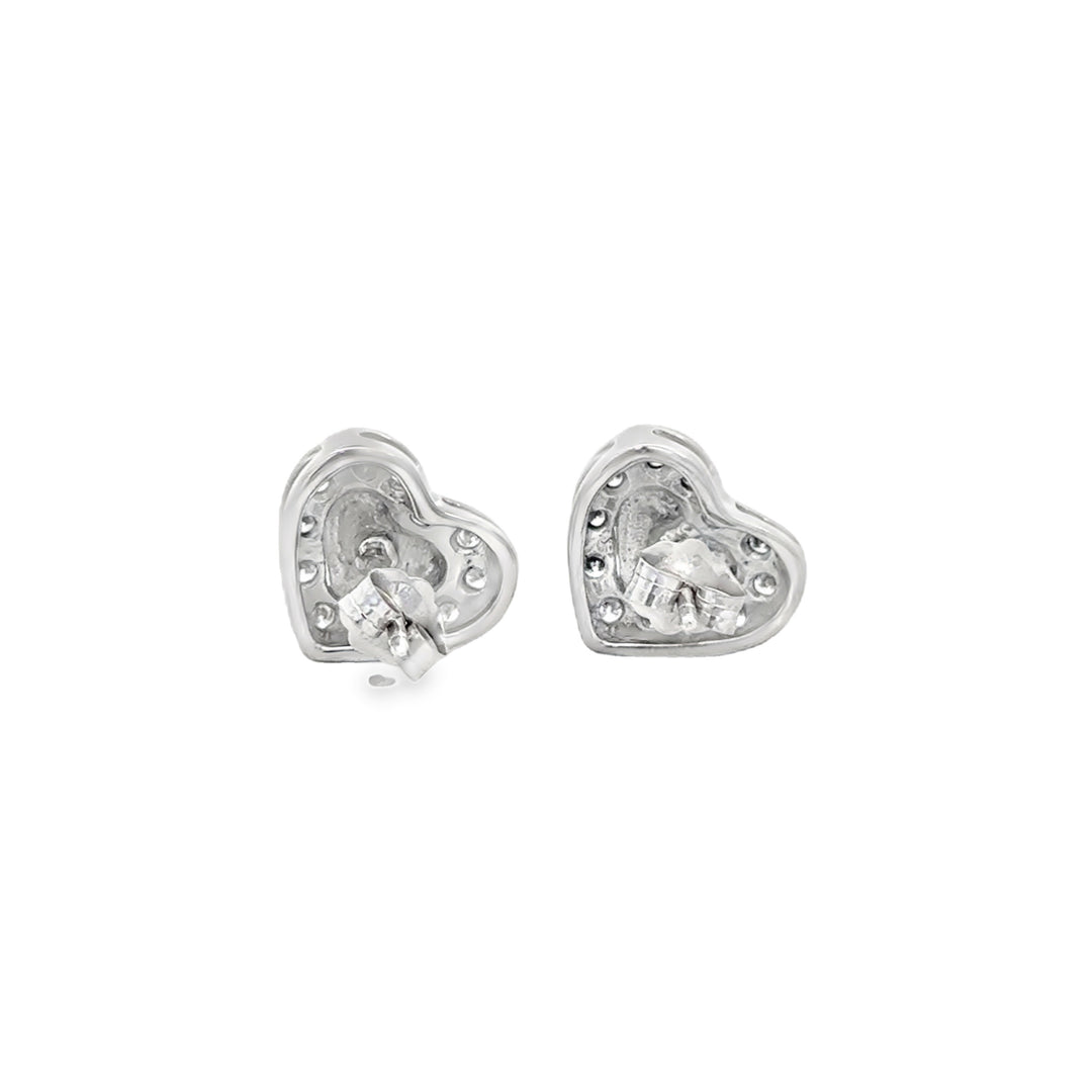 Diamond 14K White Gold Heart Stud Earrings