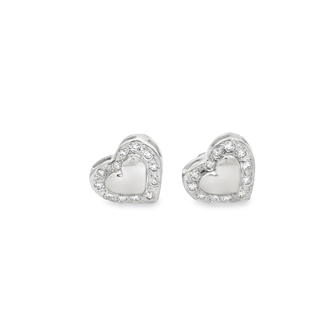 Diamond 14K White Gold Heart Stud Earrings